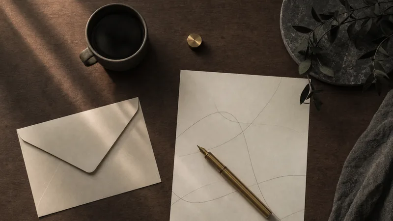 Kündigung des alten Anbieters Schlichter Briefumschlag und ein Blatt mit grauen Linien auf einem Schreibtisch neben einem Füller